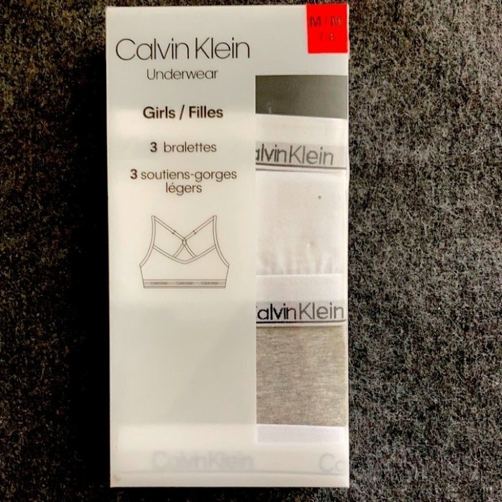 CALVIN KLEIN Sz  7-8 Girl Bralettes Pack of 3 NIB
